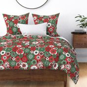 Bessie Retro Floral Christmas Red Green Maroon BG - extra large scale