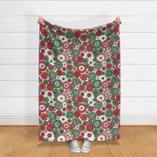 Bessie Retro Floral Christmas Red Green White BG - extra large scale