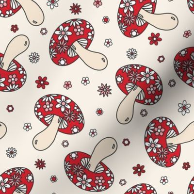 Floral Mushrooms Beige - medium scale