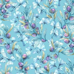 Olive Branch Garden - Teal Large Scale