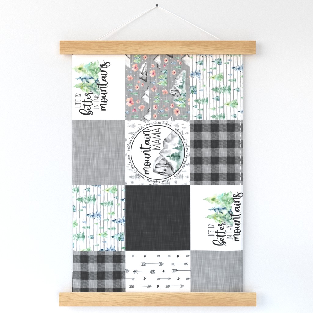 Mountain Mama//Grey - Wholecloth Cheater Quilt - Rotated