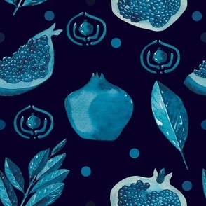 Blue pomegranates  on indigo