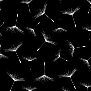 Tossed Dandelion Seeds, White on Black