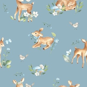 Baby deers watercolor pattern forest woodland animals 