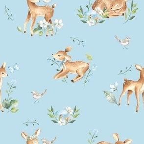 Baby deers watercolor pattern forest woodland animals 