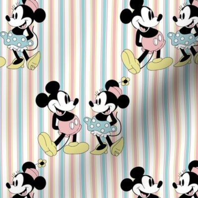 Bigger Scale Classic Mickey and Minnie Springtime French Ticking Stripes