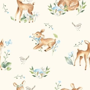 Baby deers watercolor pattern forest woodland animals 