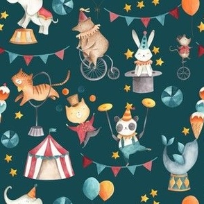 Circus animals watercolor illustration pattern 