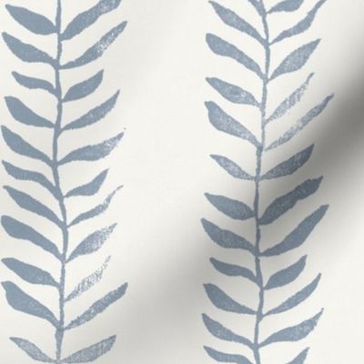 Botanical Block Print, Blue Gray on Warm White (xl scale) | Leaf pattern fabric from original block print, gray and cream, neutral decor, plant fabric, fresh gray.
