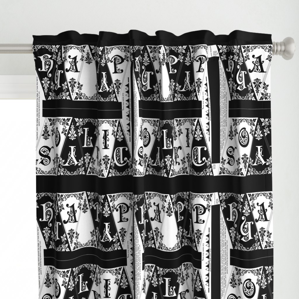 Gothic Happy Holidays Pennant Craft Panel (black/white)