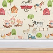 Farm animals watercolor children  illustration