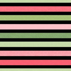 Large Scale Coral Pink and Green Stripes Scandi Coordinate on Black