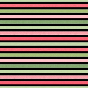 Medium Scale Coral Pink and Green Stripes Scandi Coordinate on Black