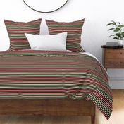 Small Scale Coral Pink and Green Stripes Scandi Coordinate on Black