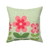 18x18 Pillow Sham Front Fat Quarter Size Makes 18" Square Cushion  Coral Pink Scandi Flowers on Green