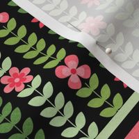 Patchwork 6" Square Cheater Quilt Coral Pink Scandi Flowers on Black