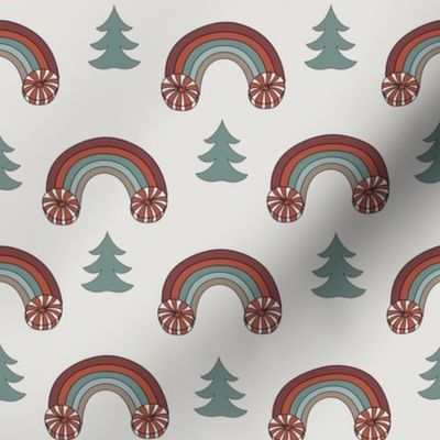 MEDIUM Christmas peppermint rainbow fabric - boho muted Christmas fabric