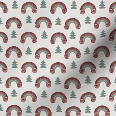 SMALL Christmas peppermint rainbow fabric - boho muted Christmas fabric