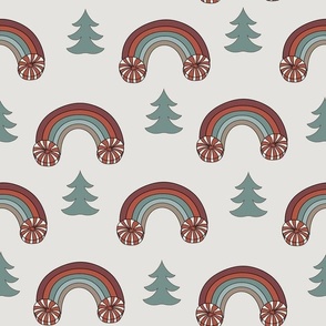 LARGE Christmas peppermint rainbow fabric - boho muted Christmas fabric