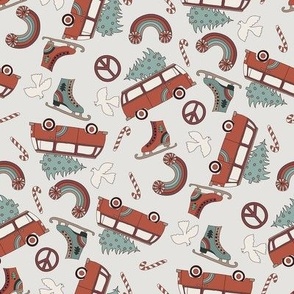 SMALL groovy Christmas fabric - hippie peace fabric, peace dove, peace sign, Christmas