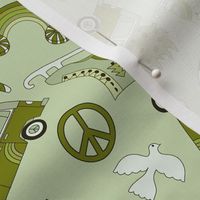 groovy Christmas fabric - hippie peace fabric, peace dove, peace sign, Christmas