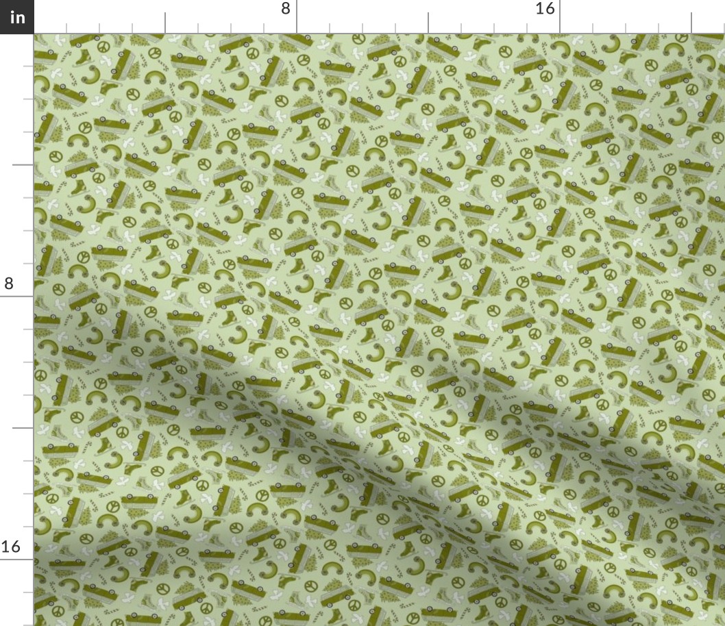 SMALL groovy Christmas fabric - hippie peace fabric, peace dove, peace sign, Christmas