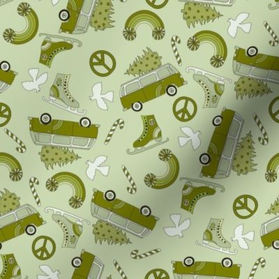 MEDIUM groovy Christmas fabric - hippie peace fabric, peace dove, peace sign, Christmas