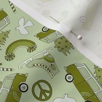 MEDIUM groovy Christmas fabric - hippie peace fabric, peace dove, peace sign, Christmas