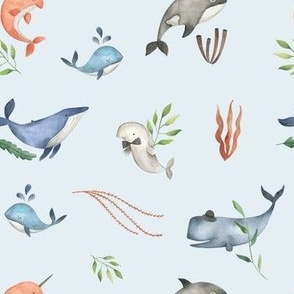 Whales Under the Sea Watercolor Pattern