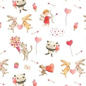 Valentines Watercolor Animals Pattern Love 
