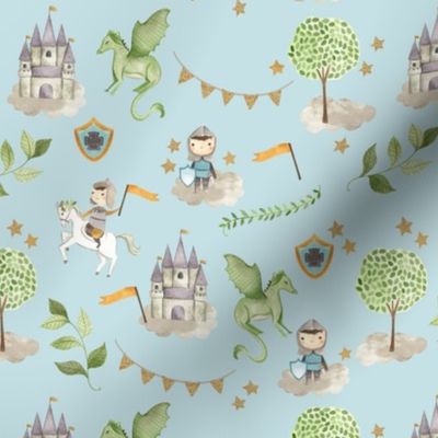 Princess and Knight Watercolor Fairy Tale Pattern