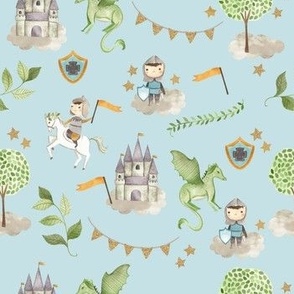 Princess and Knight Watercolor Fairy Tale Pattern