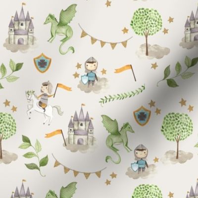 Princess and Knight Watercolor Fairy Tale Pattern