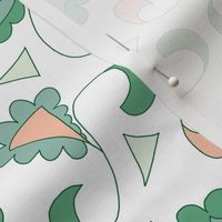 Retro Scalloped Triangles in Green and Peach on White