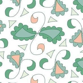 Retro Scalloped Triangles in Green and Peach on White