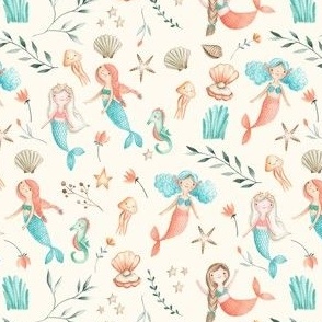 Mermaids watercolor under the sea 