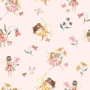 Fairies and wildflowers watercolor pattern