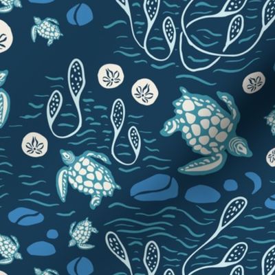 Twilight Sea Turtles - bright blue