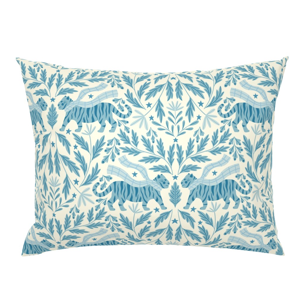 Cozy Tigers Damask - Large Scale Antique Blue