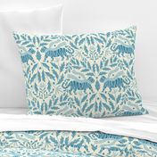 Cozy Tigers Damask - Large Scale Antique Blue