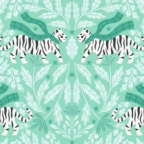 Cozy Tigers Damask - Large Scale Mint
