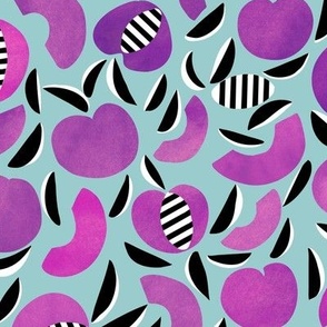 Plum pie with striped stones_purple and blue_(large scale)_fruits for dining and tea towel.