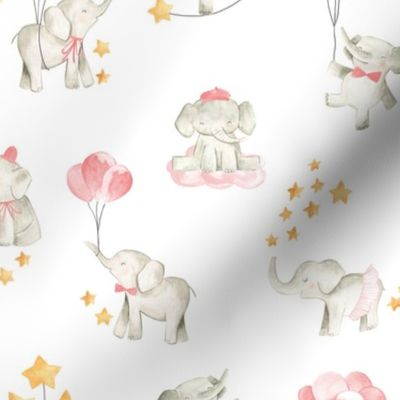 Baby Elephants Watercolor Nursery Illustration 