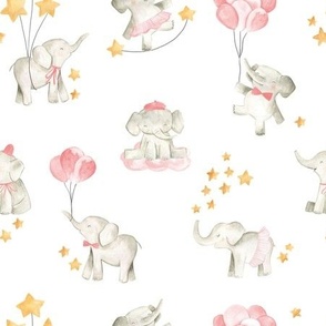 Baby Elephants Watercolor Nursery Illustration 