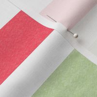 Large Scale Coral Pink and Green Stripes Scandi Coordinate on White