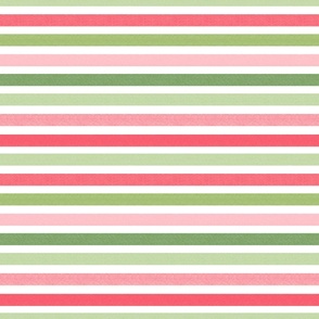 Medium Scale Coral Pink and Green Stripes Scandi Coordinate on White