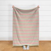 Small Scale Coral Pink and Green Stripes Scandi Coordinate on White