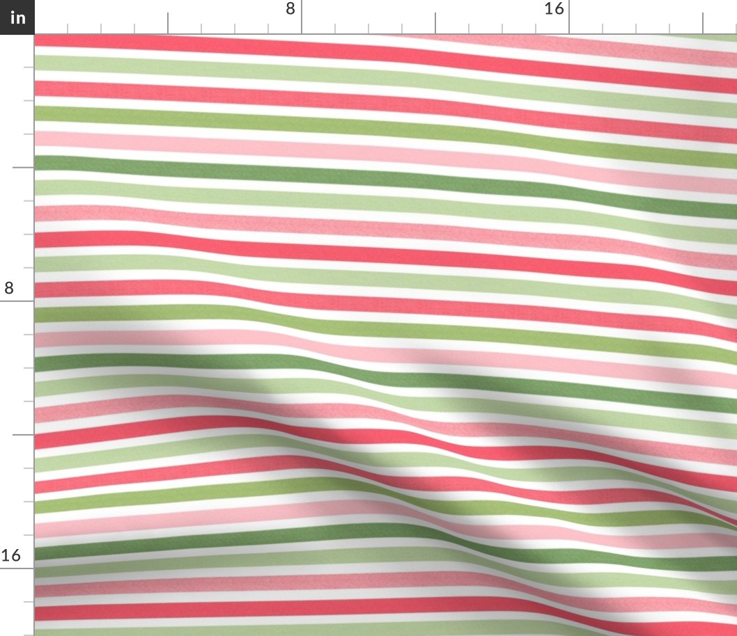 Small Scale Coral Pink and Green Stripes Scandi Coordinate on White