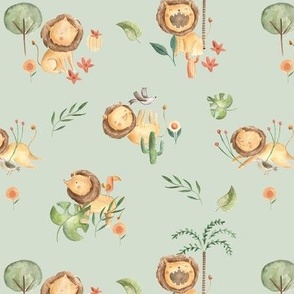 Lions cute baby watercolor jungle pattern 