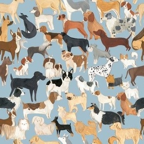 Dogs pet breeds watercolor illustration pattern 